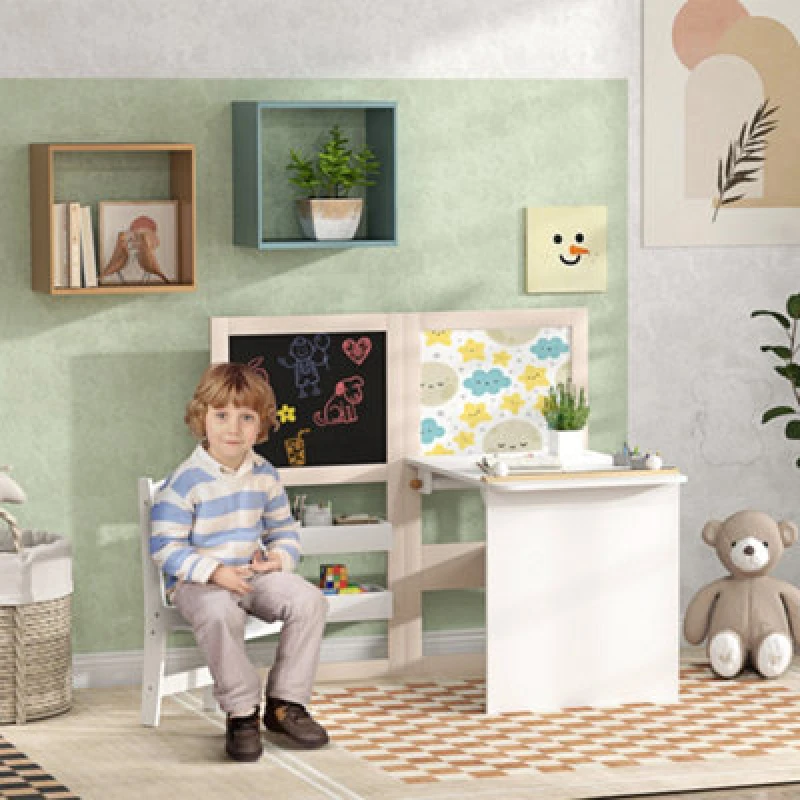 Image of Aiyaplay 3 In 1 Kids Table And Chair Set With Whiteboard And Blackboard