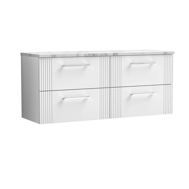 Image of Balterley 4 Drawer Wall Hung Vanity Unit Marble Laminate Worktop, White 1200mm White Unisex