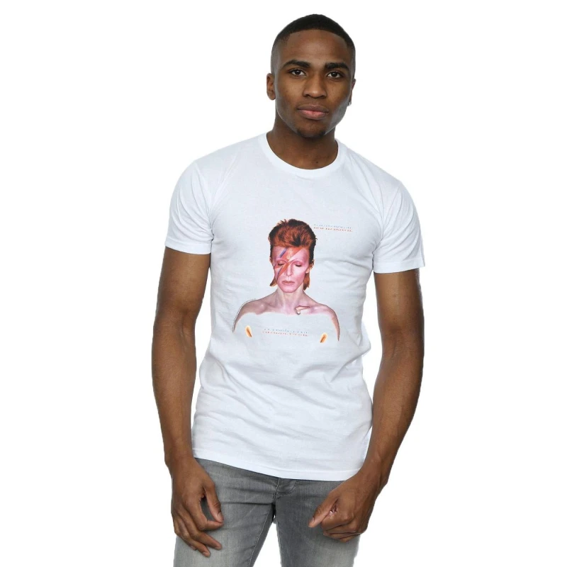 Image of David Bowie David Bowie Men Aladdin Sane Version T-Shirt in White Size: Small White S Male 5057972005408
