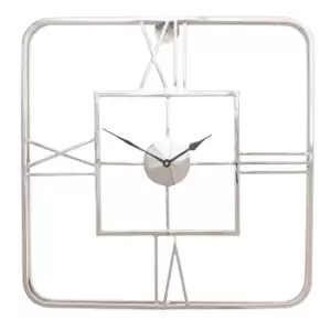 Image of Lio 51cm Square Metal Mirrored Finish Roman Numeral Wall Clock Silver