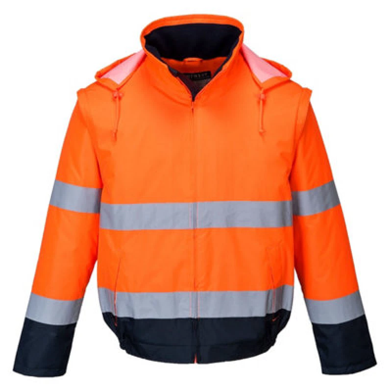Image of Portwest Essential 2 in 1 Waterproof Hi Vis Jacket C464ONRL Colour: Orange / Navy