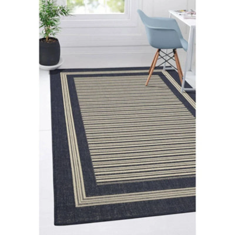 Image of Melrose County Navy Bordered Indoor Non-Slip Large Area Rug 160/225Cm