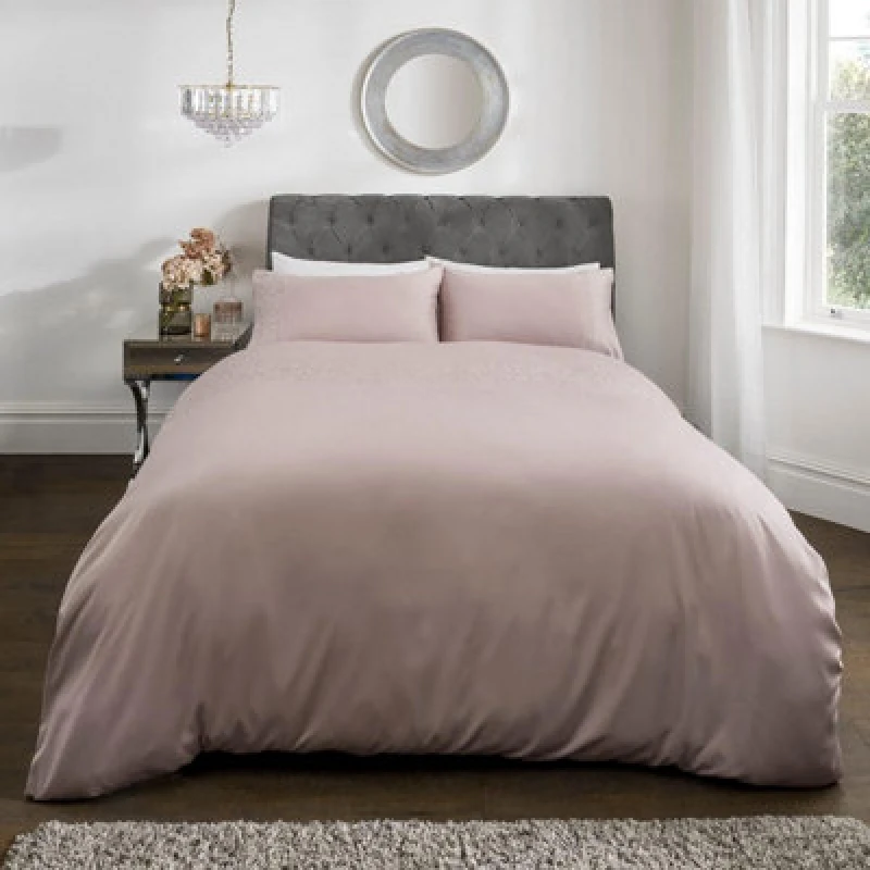 Image of Smart Living Smart Living Luxury Hotel Quality Diamonte Embellished Duvet Cover with Pillowcases in Pink Size: Single Pink Single Unisex 50562428331