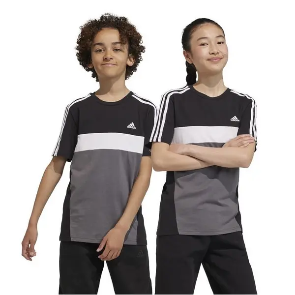 Image of adidas Tiberio 3-Stripes Colorblock Cotton T-Shirt Junior - Black 7 - 8 Years