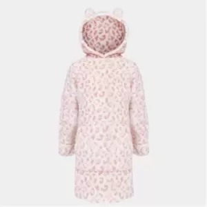 Image of I Saw It First Kids Leopard Print Fluffy Pyjama Hoodie Dress - Pink