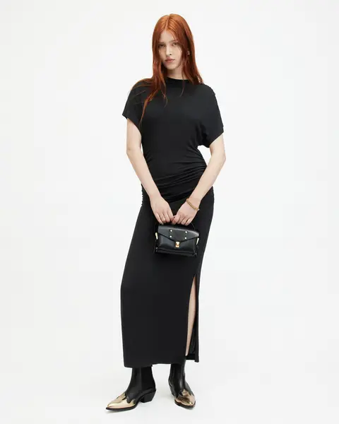 Image of AllSaints Natalie Slim Fit Gathered Midi Dress