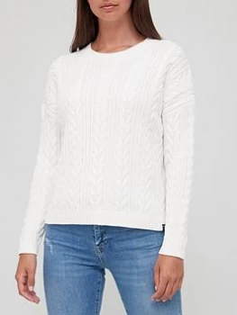 Image of Superdry Dropped Shoulder Cable Knit Crew Neck Jumper - White, Size 16, Women