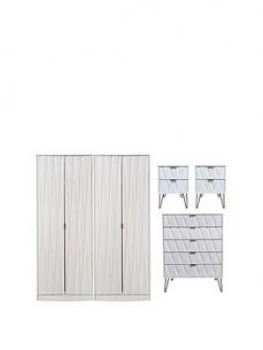 Image of Swift Versailles Part Assembled 4 Piece Package - 4 Door Wardrobe, 5 Drawer Chest And 2 Bedside Chests