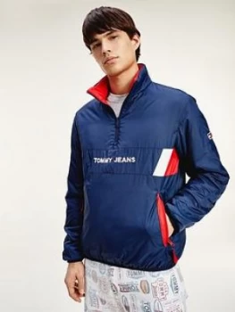 Image of Tommy Jeans Reversible Retro Popover Jacket - Navy/Red