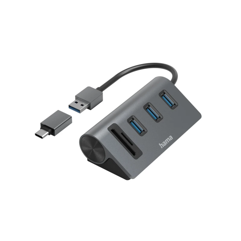 Image of Hama Hama 5 ports USB 3.2 1st Gen (USB 3.0) hub + built-in SD card reader, + USB C connector Grey 00200140