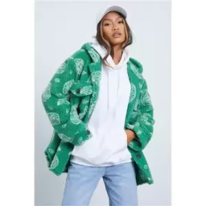 Image of I Saw It First Green Oversized Paisley Pint Borg Shacket With Hood - Green