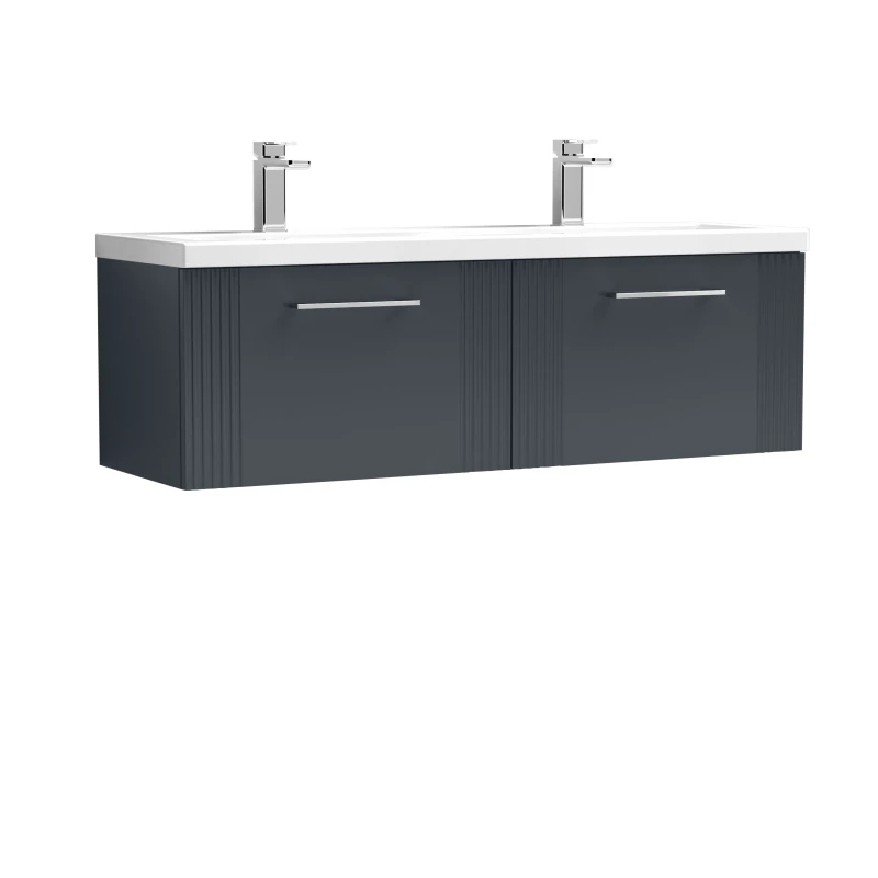 Image of Balterley 2 Drawer Wall Hung Vanity Unit Ceramic Basin Soft Black 1200mm Grey