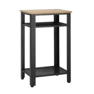 Image of Homcom Modern Oak Effect Side Table With 2 Tier Mesh Shelves Black Metal Frame
