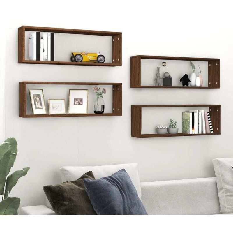 Image of vidaXL Wall Cube Shelves 4 Pcs Brown Oak 80x15x26.5cm Engineered Wood, Brown 815922