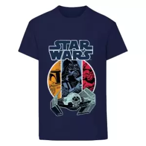 Image of Star Wars Boys Vader and Boba Fett T-Shirt (4-5 Years) (Navy)