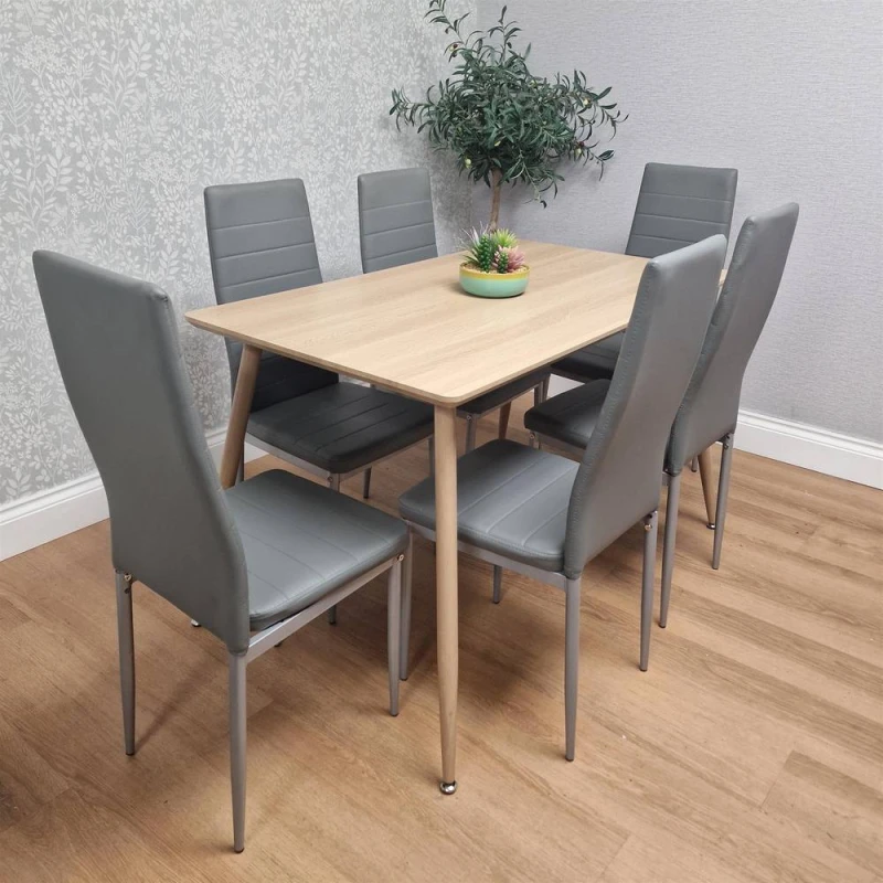 Image of KOSY KOALA Dining Table Set with 6 Grey Faux Leather Chairs Dining Room Furniture in Beige Size: 120cm x 70cm Beige Unisex 120cm x 70 cm