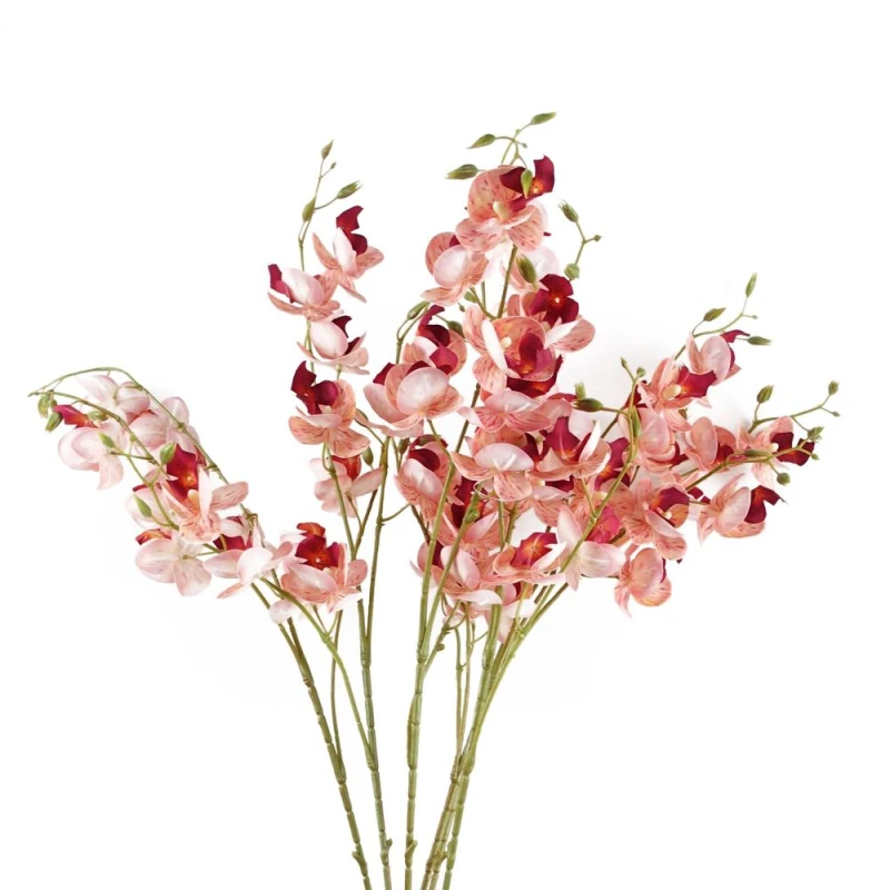 Image of Leaf Pack of 6 x 80cm Pink Artificial Mini Orchid Stem Pink unisex