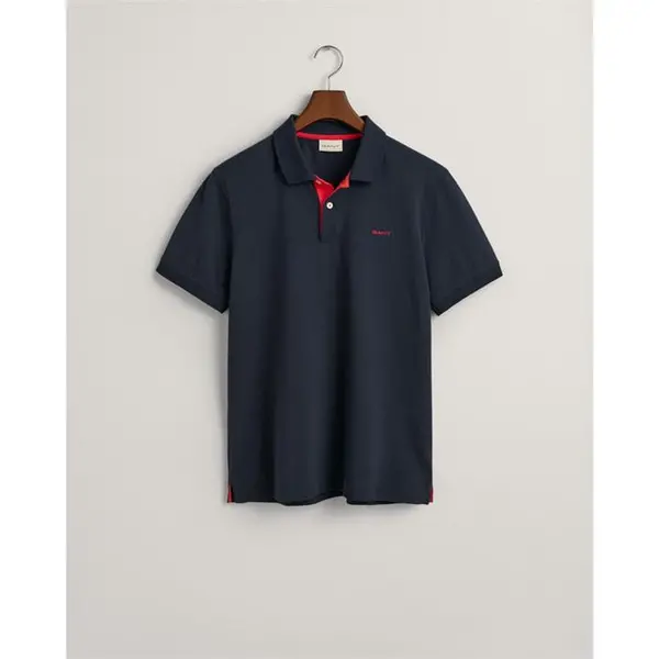 Image of Gant Contrast Piqu Polo Shirt - Blue S