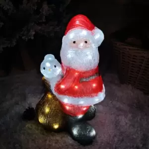 Image of 38cm Acrylic Lit Santa with Bird Christmas Decoration with 50 LEDs