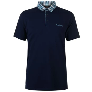 Image of Pierre Cardin Short Sleeve Check Collar Polo Mens - Blue
