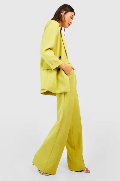 Image of boohoo Wide Leg Tailored Trousers Lime