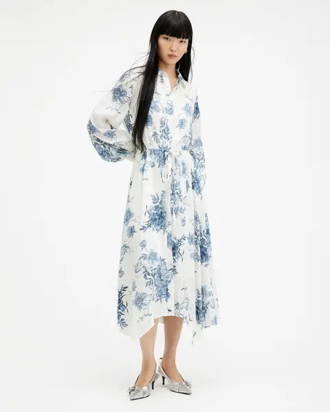 Image of AllSaints Skye Dekorah Silk Linen Maxi Dress