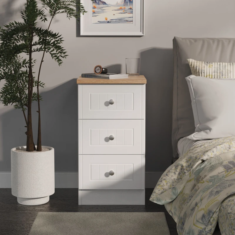 Image of Ready Assembled 2 U Norton 3 Drawer Bedside Cabinet (Ready Assembled) in White Size: Small White Unisex Small