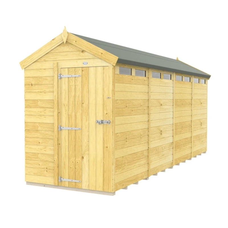 Image of Buttercup Farm 5 x 16 Feet Apex Security Shed - Single Door - L472 x W147 x H217cm in Brown Brown Unisex