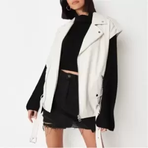 Image of Missguided Oversized Faux Leather Sleeveless Biker Jacket - Beige