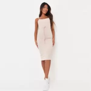 Image of Missguided Belted Rib Cami Midi Dress - Pink