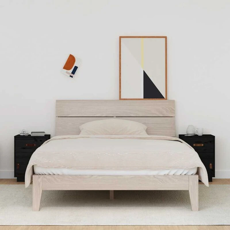 Image of Vidaxl Bedside Cabinets 2 Pcs Black 40X34X55cm Solid Wood Pine, Black 818314