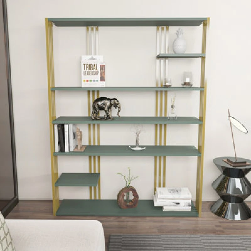 Image of Decorotika Jeni Bookcase Shelving Unit Green & Gold