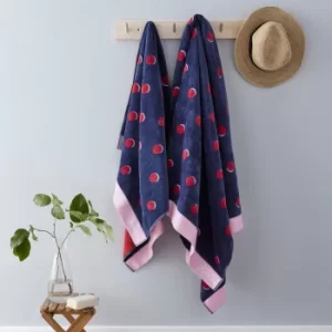 Image of Joules Shadow Spot 100% Cotton Comet Towel Navy and Red