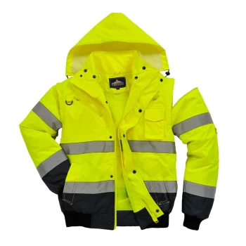Image of Oxford Weave 300D Class 3 Hi Vis Contrast BomberJacket Yellow / Navy L