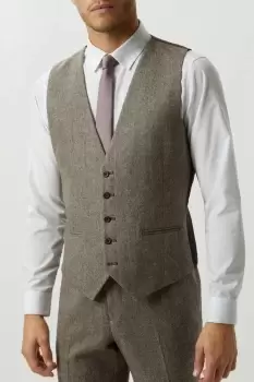 Image of Neutral Basketweave Tweed Waistcoat