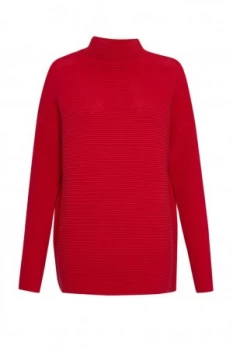 Image of French Connection Cold Shoulder Mozart Ribbed Jumper Red