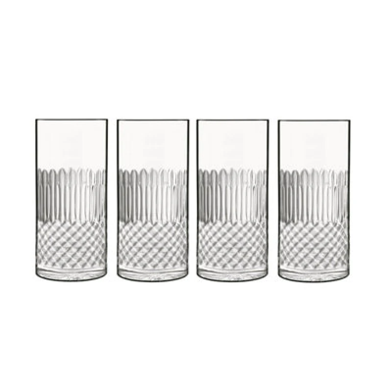 Image of Luigi Bormioli Diamante Hi-Ball Glasses - Dishwasher Safe, 480 ml - Pack of 4 Clear