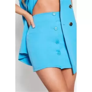 Image of I Saw It First Blue Button Down Mini Skirt With Front Pocket Detail - Blue