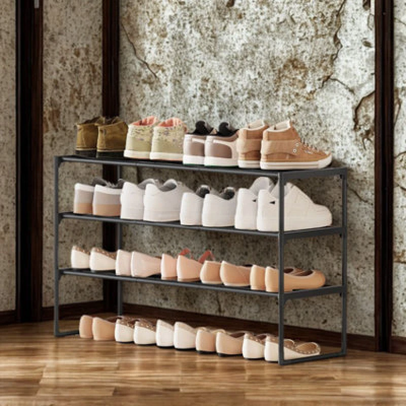 Image of FURNOLD 3 Tier Metal Shoe Rack With Open Shelves Black