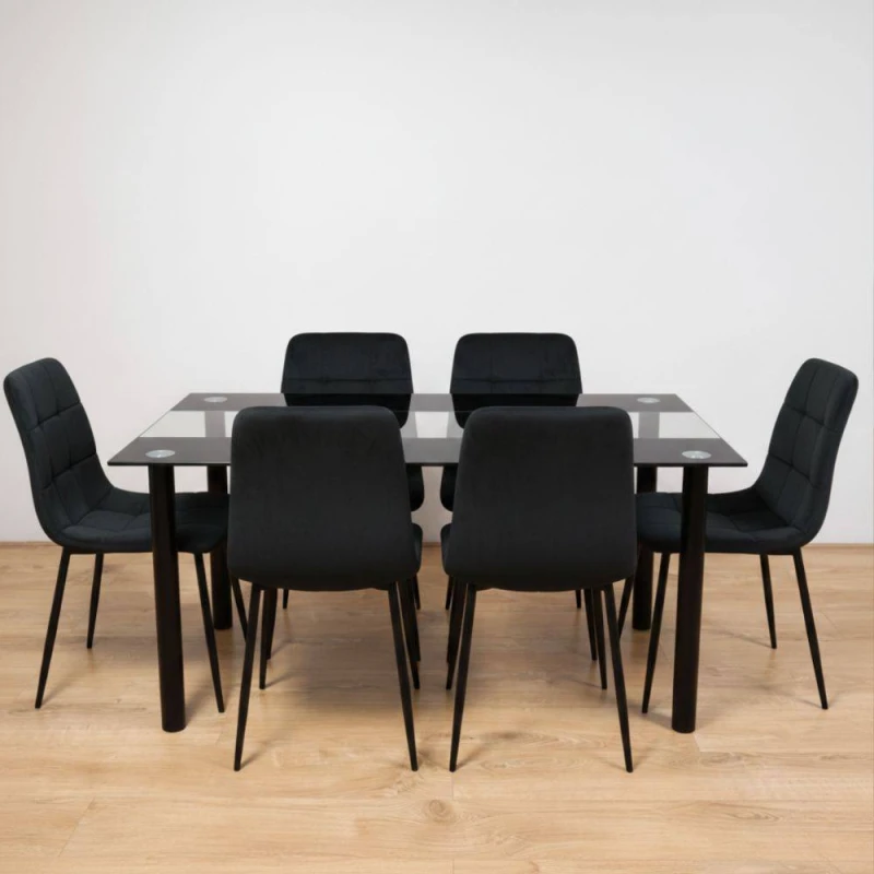 Image of KOSY KOALA Dining Table & 6 Chairs Table With 6 Black Chairs Dining Furniture Black Unisex