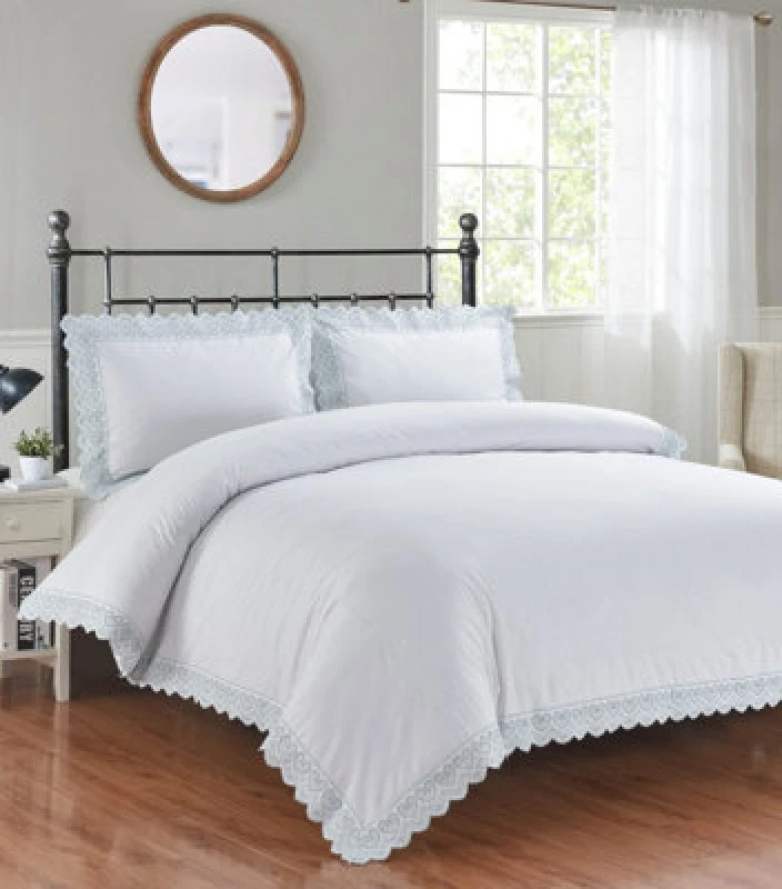 Image of Rapport Home Elise Embroidered Floral Duvet Cover Set With Pillowcases Included (White)