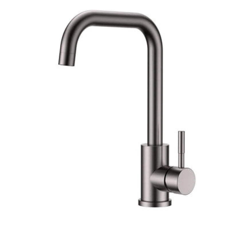 Image of Reginox Salina Gunmetal Square Neck Kitchen Mixer Tap - Deck Mounted, Stainless Steel Finish