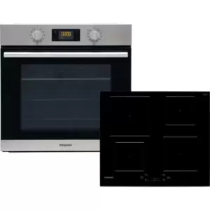 Image of Hotpoint HotSA2Induct Built In Electric Single Oven and Induction Hob Pack - Stainless Steel / Black - A+ Rated