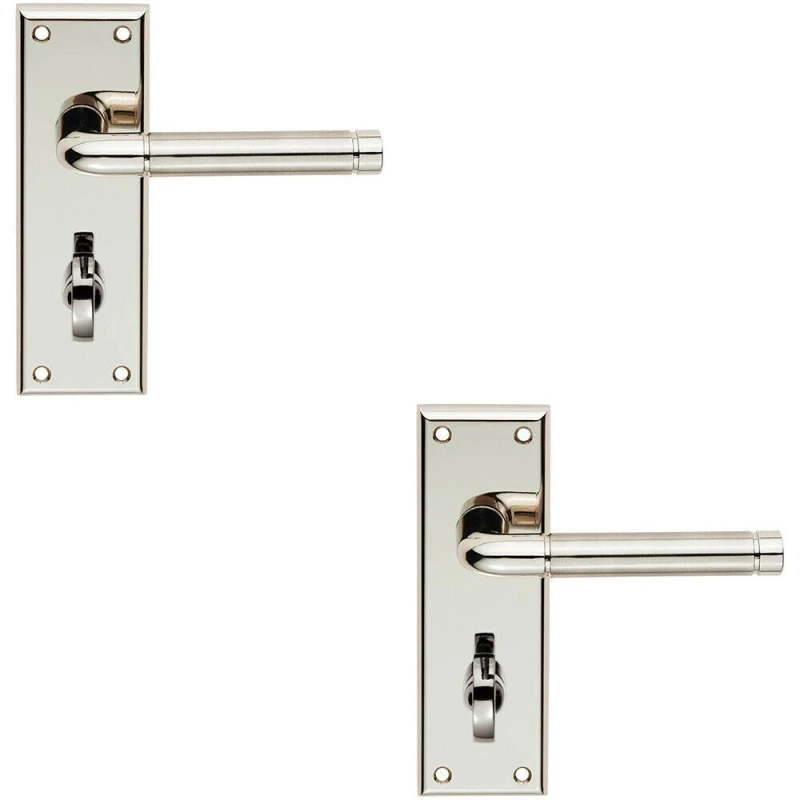 Image of Loops 2x PAIR Round Bar Lever on Bathroom Backplate 150 x 50mm Polished & Satin Nickel Metallics