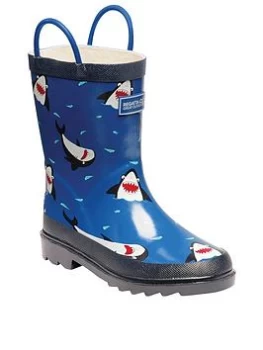 Image of Regatta Minnow Shark Print Junior Welly - Blue Size 2
