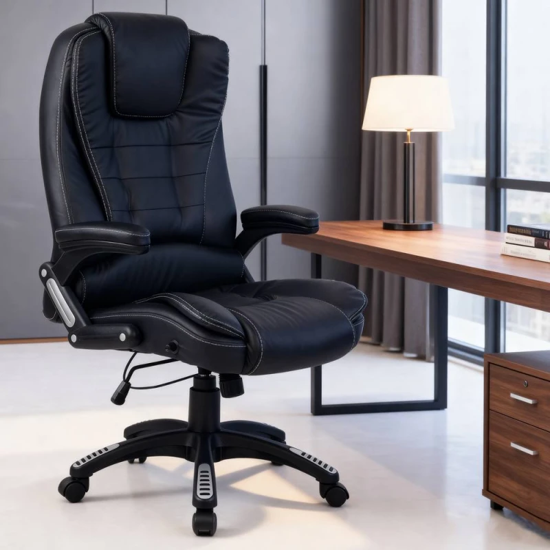 Image of RAYGAR Reclining Office Chair with High Back and Luxury Faux Leather - Black RG0401