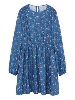 Image of Mango Girls Floral Long Sleeve Dress - Blue