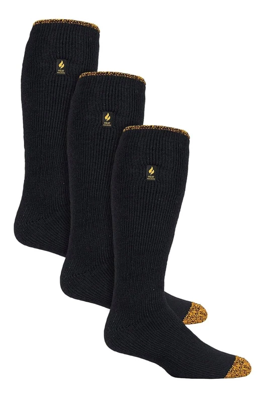 Image of Heat Holders Mens 3 Pack Heavy Duty Knee High Work Socks, Long Thermal Boot Socks in Black Size: 6-11 Black Male 6-11