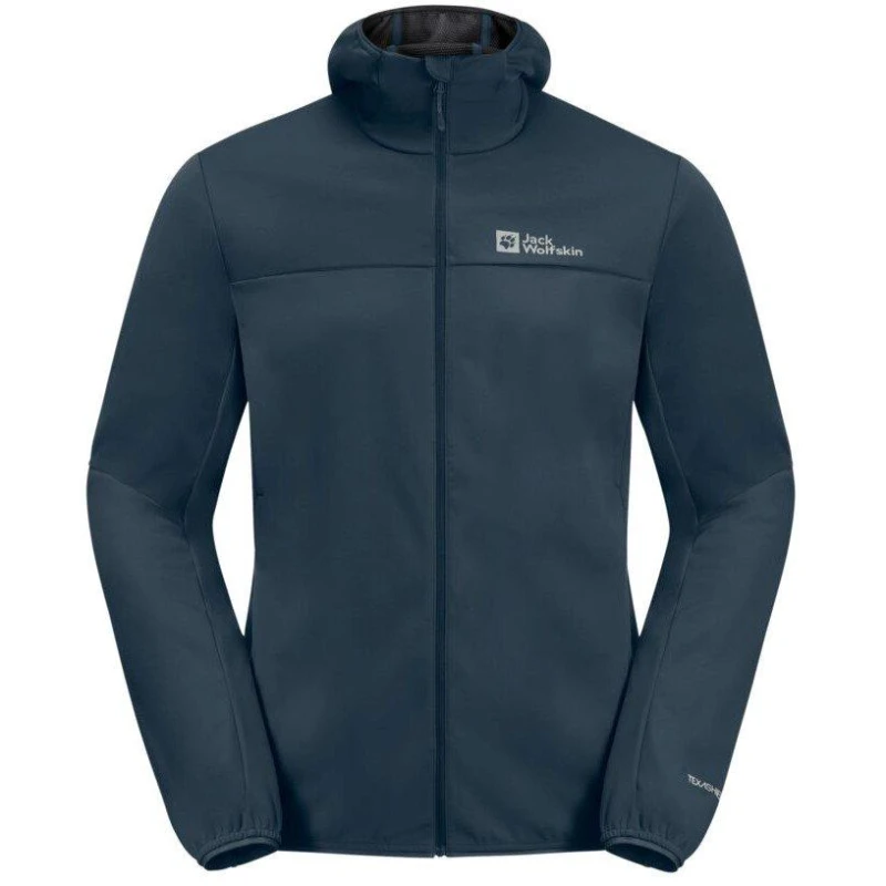 Image of Jack Wolfskin Mens Feldberg Water Resistant Windproof Hooded Long Sleeve Softshell Jacket Midnight Sky male Small