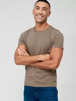 Image of Tommy Hilfiger Stretch Slim Fit T-Shirt - Dark Khaki , Dark Khaki, Size L, Men
